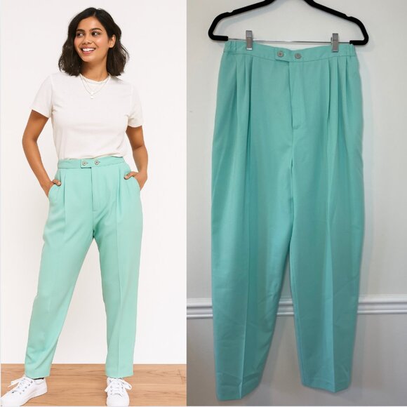 Vintage essbe Pleated Aqua Trousers - Picture 1 of 10